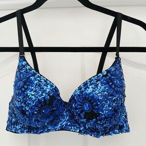 Blue Sequin Embellished Bra